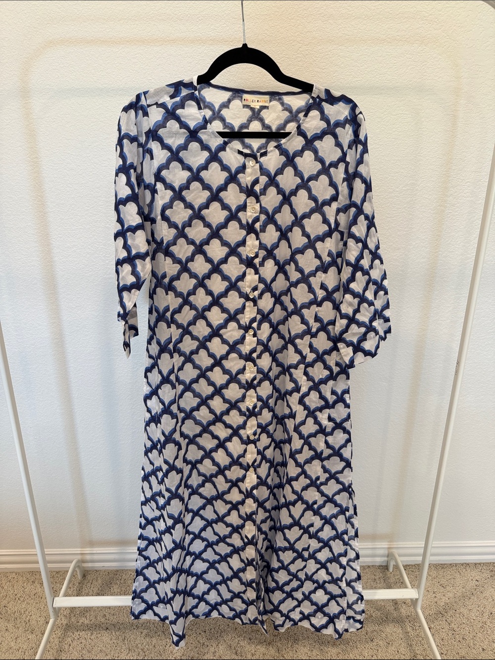 Roller Rabbit Navy and White Geometric Button-Front Swim Coverup Dress